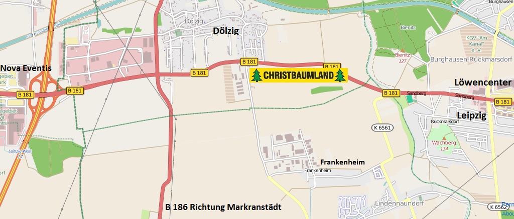 Anfahrtsskizze zum Feldverkauf Dölzig an der B181 (neben der ESSO-Tankstelle)
