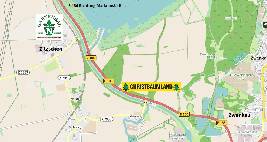 Anfahrtsskizze zum Feldverkauf Kleindalzig an der B186